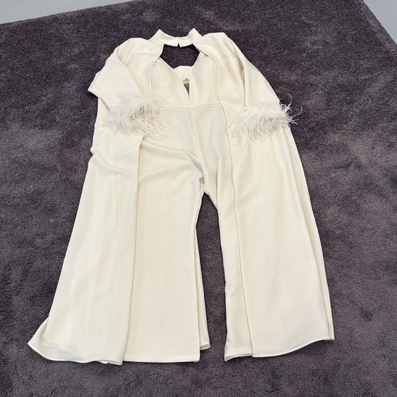 Jovani 09479 Ivory Long-sleeve cape Jumpsuit